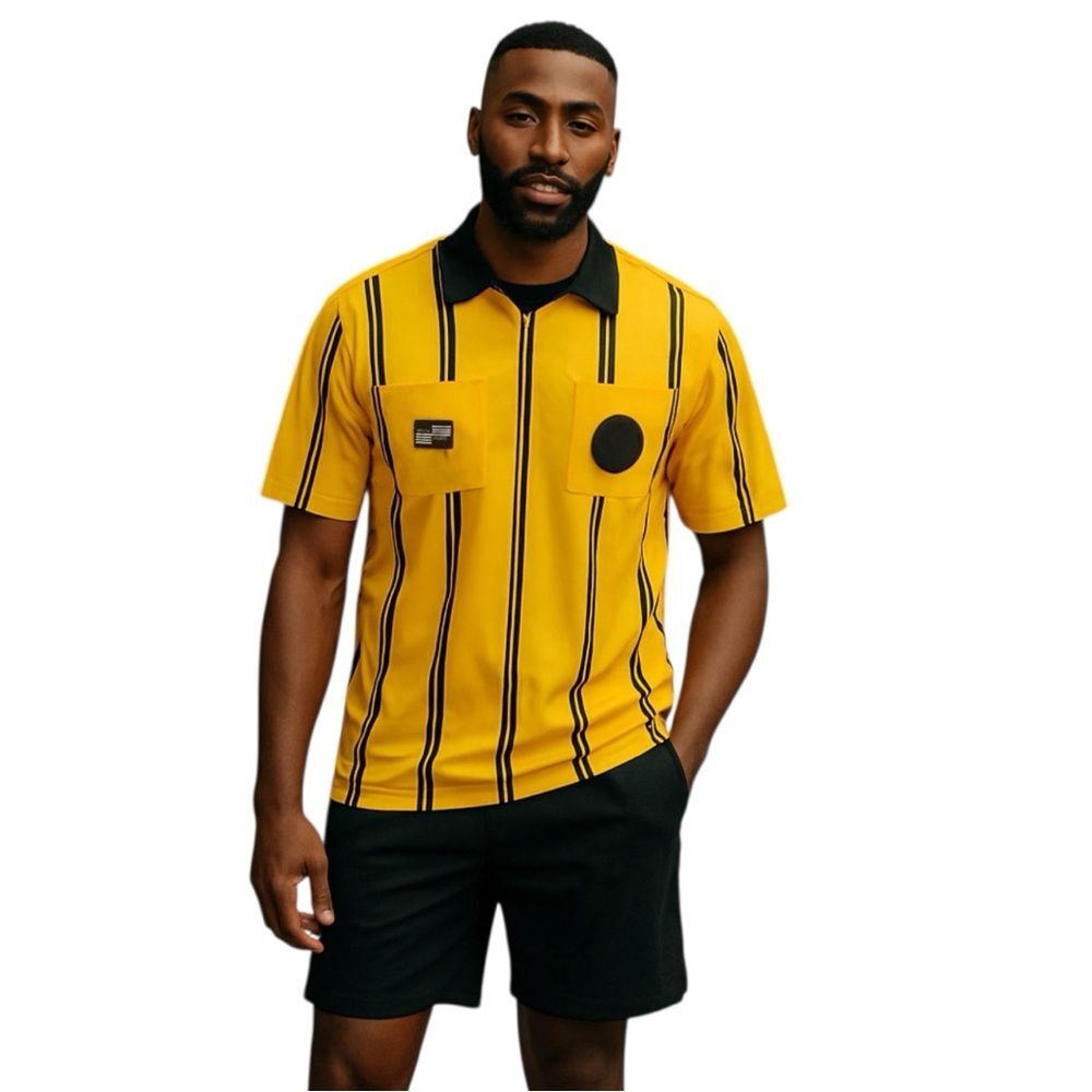 Official Sports US Soccer Referee Polo in Yellow and Black Stripe